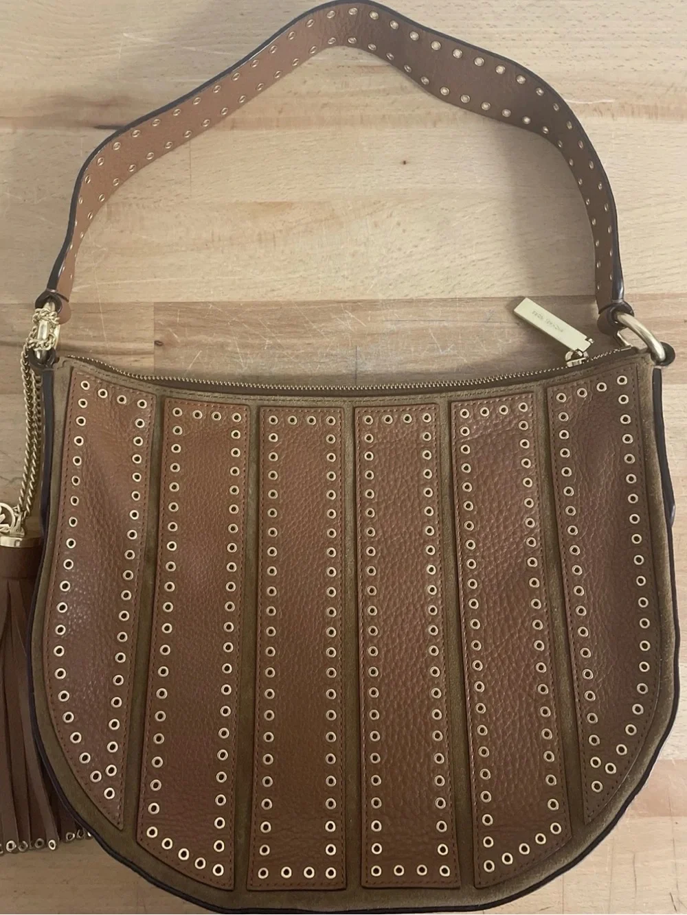 Bag Michael Kors Brooklyn Grommet Brown Leather Studded Shoulder Bag Ex Conditio